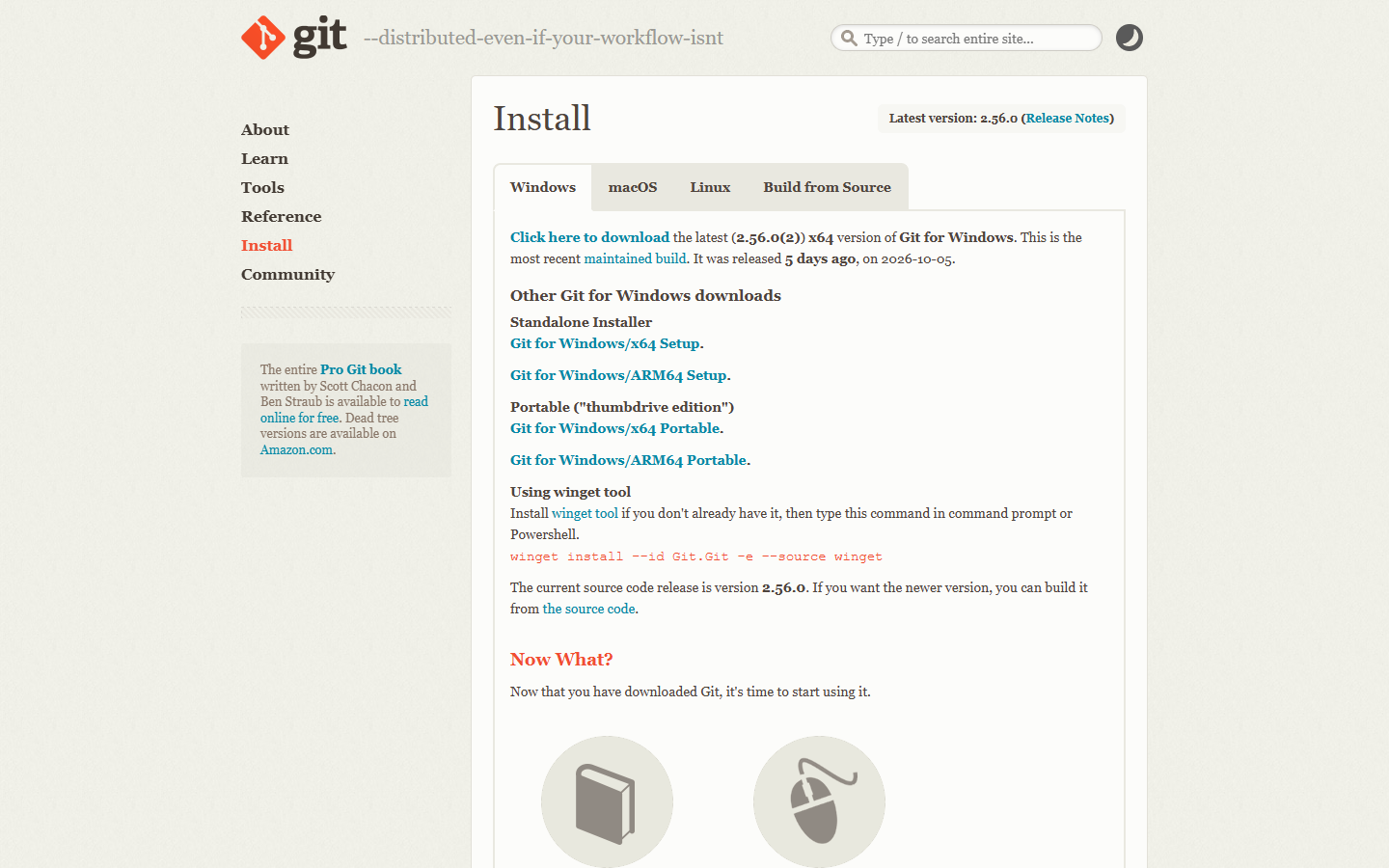 la page git-scm.com/install/windows, avec le lien de l'installateur x64 mis en évidence.